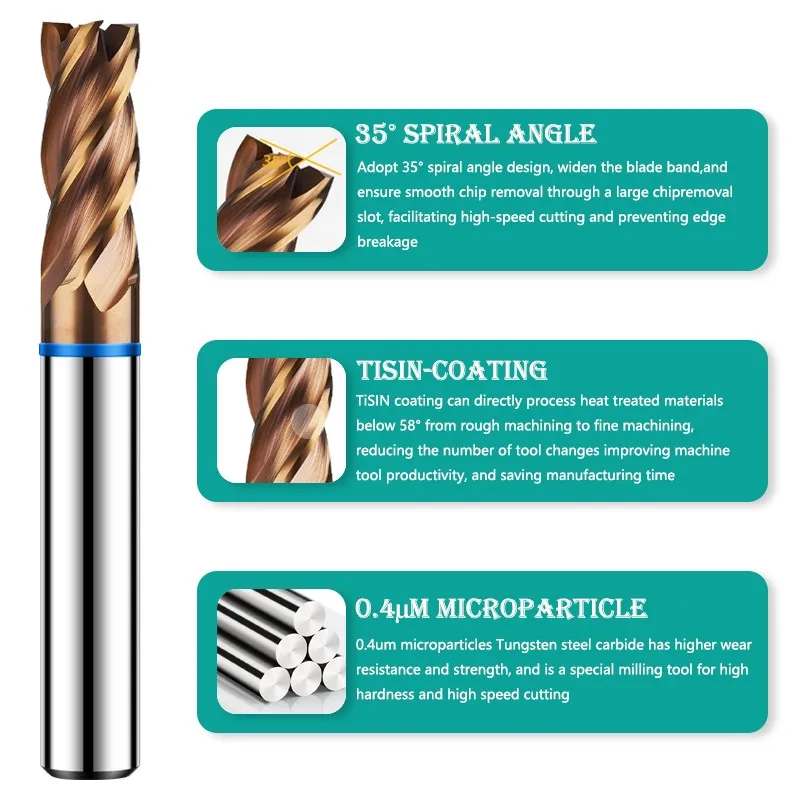 GAMONT-Fresa de revestimiento de aleación de carburo de tungsteno de acero, molino de extremo plano, Círculo de Color 4F, herramientas de fresadora mecánica CNC, TGB-HRC65