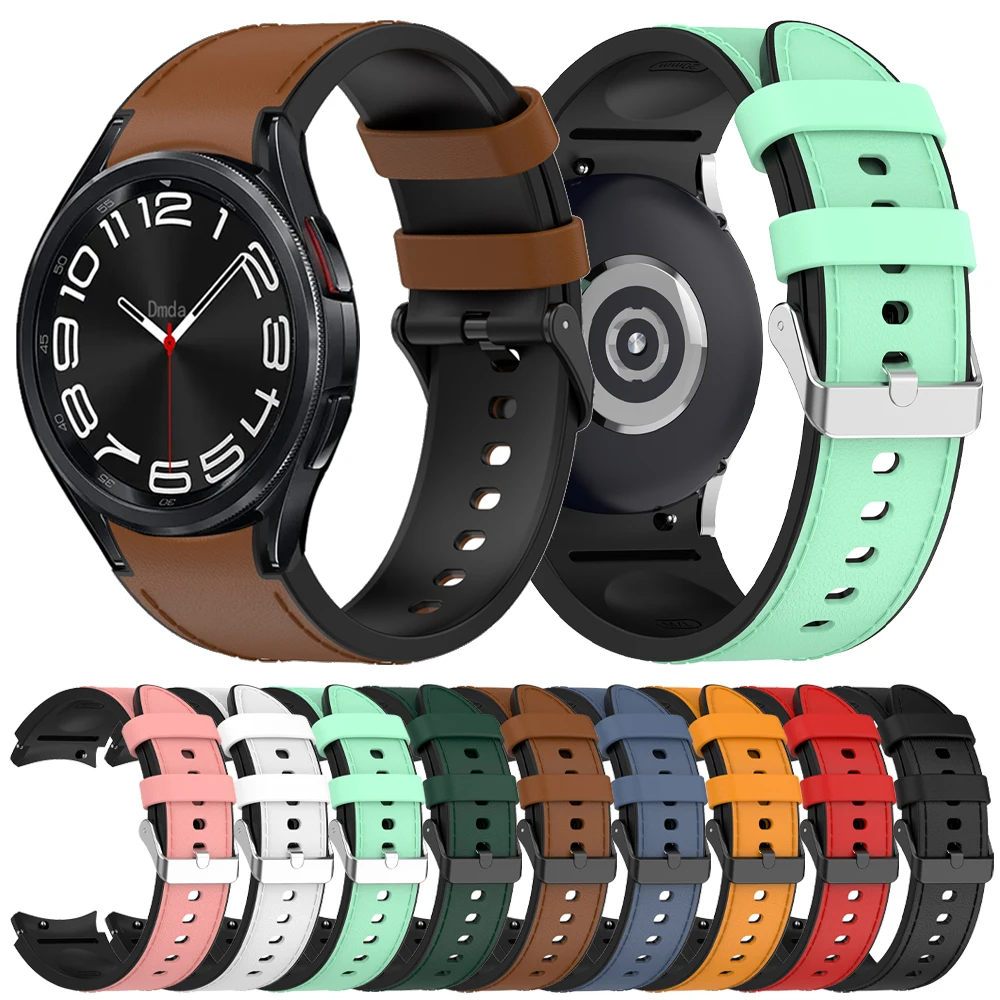 Silicone+Leather Strap For Samsung Galaxy Watch 6 5 Pro 40mm 44mm Band Watch6 4 Classic 47 43mm 46mm Replacement Correa Bracelet