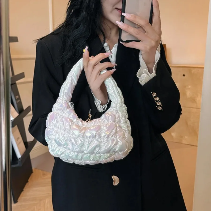 

Korean pleated silver cloud bag armpit bag 2025 new feather foreign stylish fashionable mini handbag lovely exquisite small bags