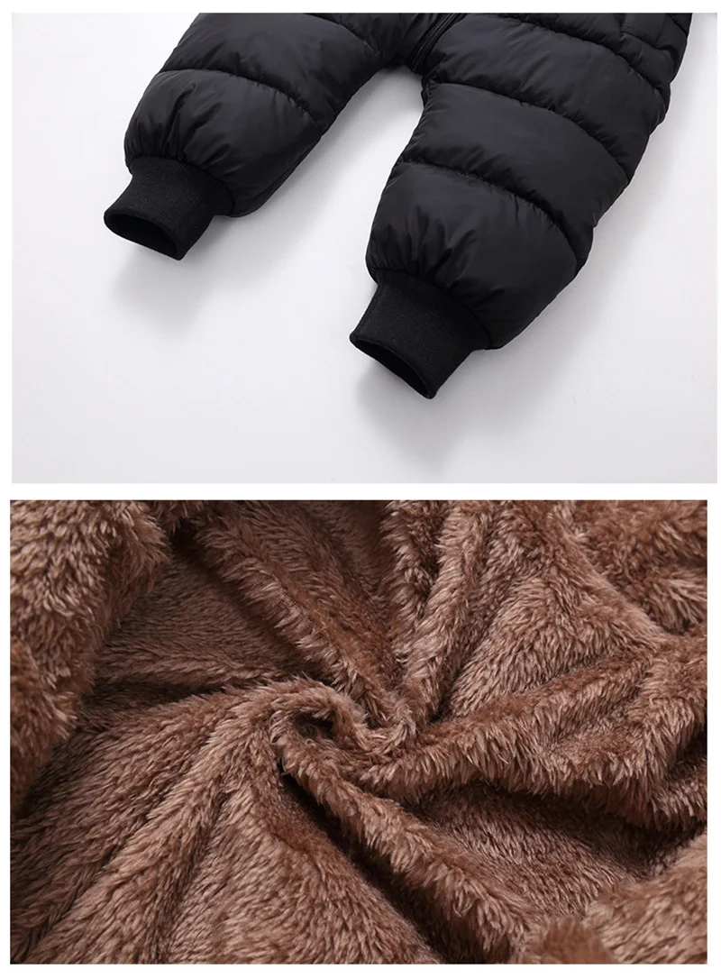 Jungen Mädchen Fleece-Gefütterte Strampler Winter Neugeborene Dicke Plüsch-Warme Bodys Babykleidung Kinder Gepolsterte Kapuzenjacken 0-3 Jahre – Detail 9