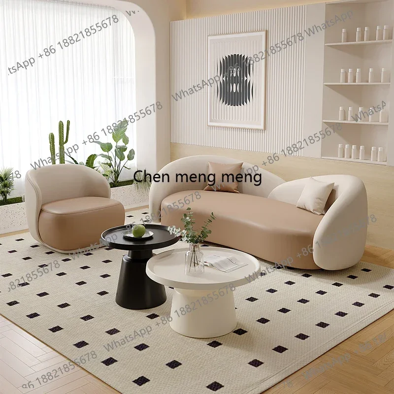 N138  Nordic Cream Style Curved Leather Sofas Modern High-End Rest Area Hotel Reception Sofa Clothing Store Office Furniture