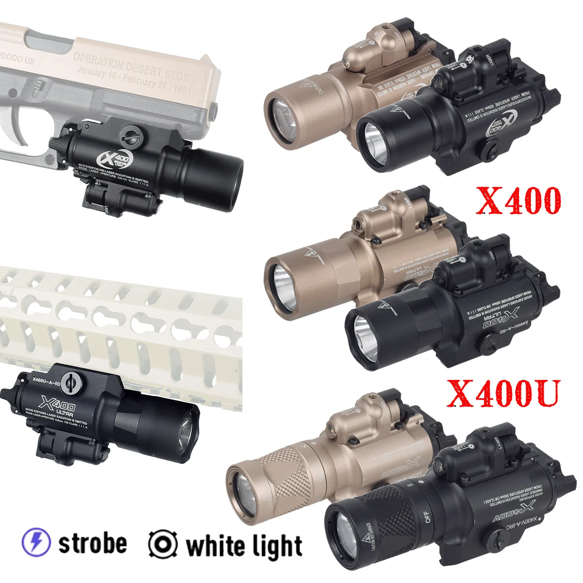 

Tactical Surefire LED Weapon Flashlight Rifle IR Light X400 X400V X400U Ultra Red Green Laser Glock Scout 20mm Rail