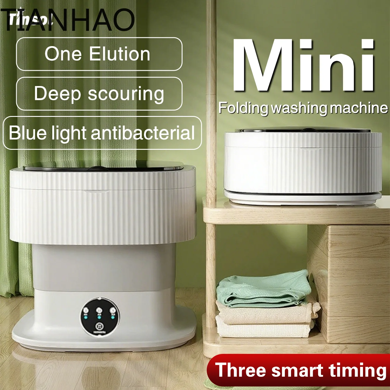 10L Portable Compact Folding Washing Machine with Timed Spin Dry Function for Socks, Underwear, and Lingerie Cleaning