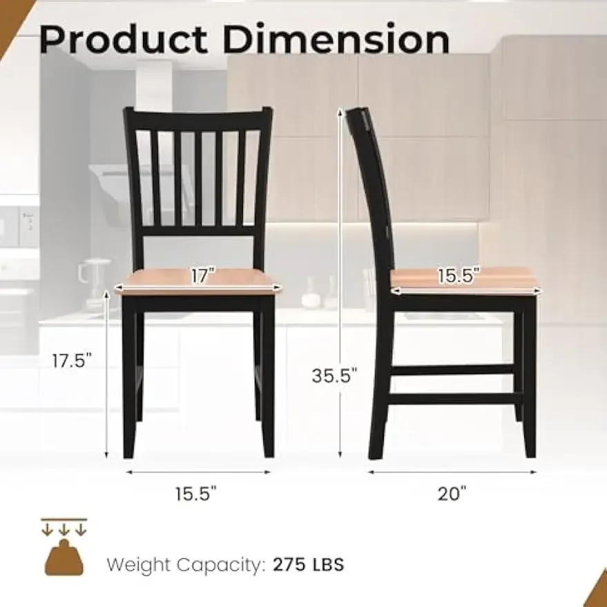 Juego de 4 sillas de comedor, silla de cocina de granja con patas de madera de caucho, sillas auxiliares de comedor sin brazos fáciles de montar, comedor