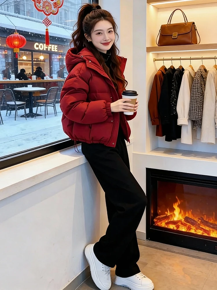 Thiened Fce forrado com capuz para baixo Jaet feminino casacos quentes solto ajuste outono inverno coreano sle preenchimento de fibra de poliéster