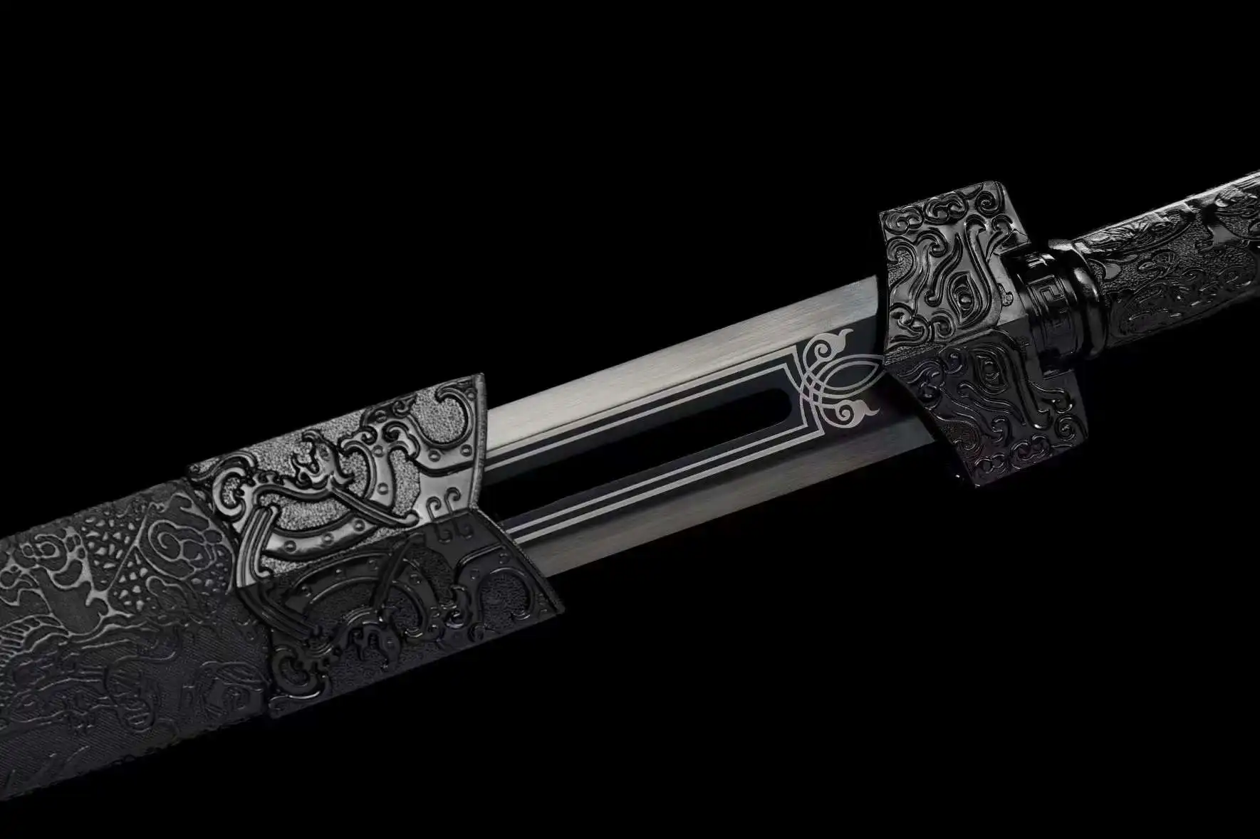 Hollowed Battle Sword, Han Dynasty Style, Cangyou, Handmade Multi Refined High Manganese Steel Blade, Unsharpened