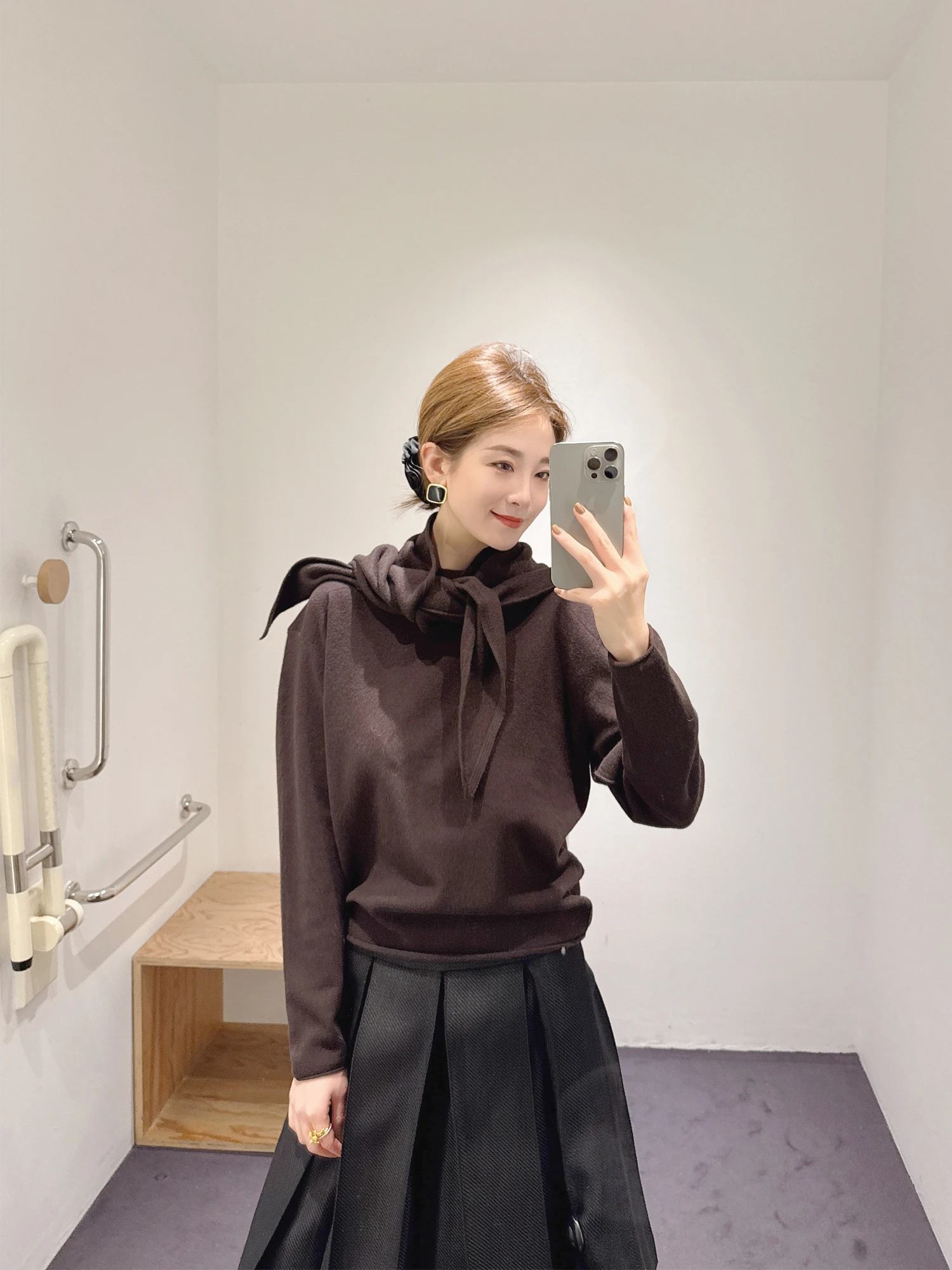 

Высококачественный женский вязаный шерстяной свитер с воротником-шарфом, модный французский стиль, теплый топ с длинными рукавами