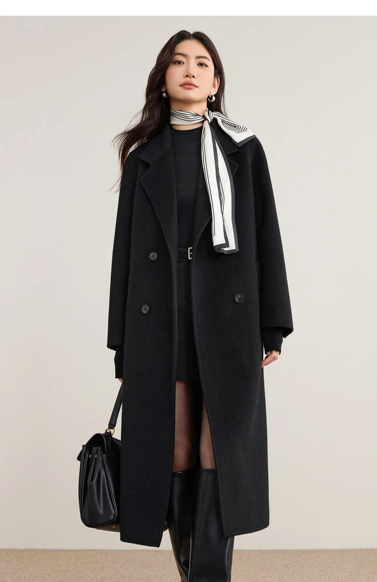 SENTUBILA Damen-Wintermantel aus Wolle mit Doppelreiher, Damen-Oberbekleidung 2026, Business-Mantel für Pendler, mittellanger Mantel mit Gürtel W54OA8781 – Detail 31