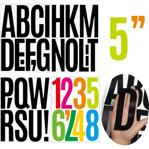 5 inch Big Letter Numbers Stickers 4 Sheets Vinyl Self Adhesive Stickers for Mailbox Homes Businesses Address Party Office Deco