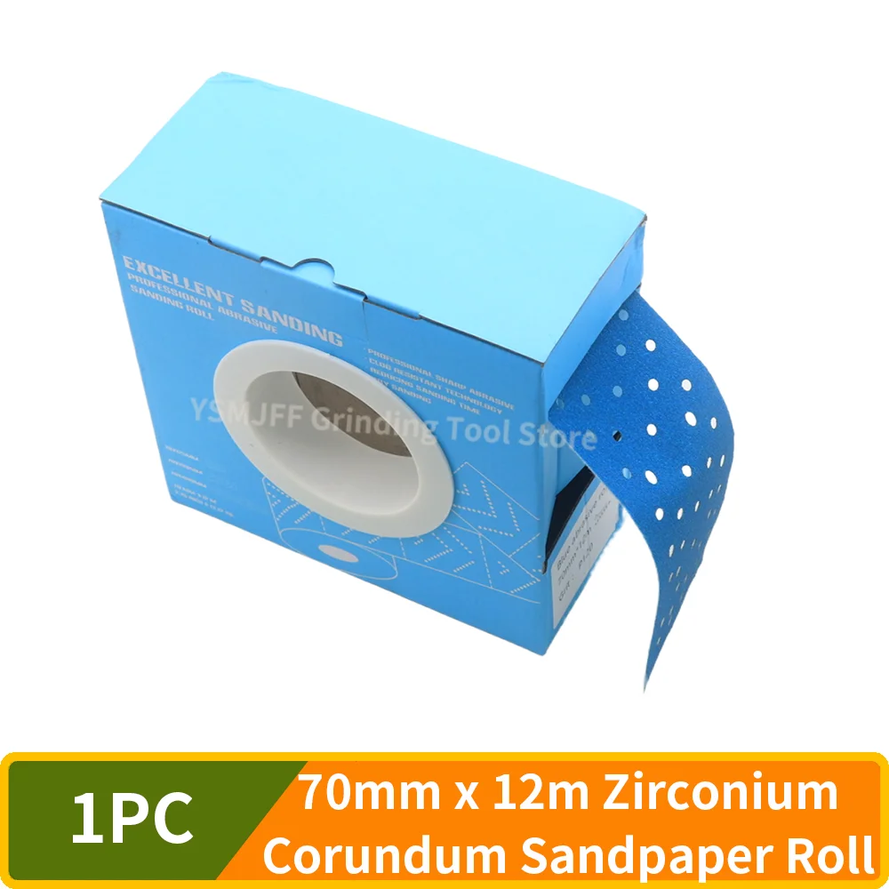  1PC 70mm x 12m Zirconia Alumina Multi-Hole Sandpaper Roll, Hand-Tear Hook & Loop Dry Sanding Roll P80-600 for Auto Paint Remova