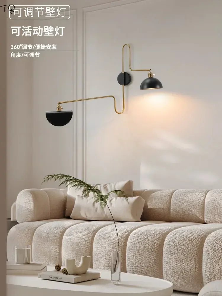 Designer Industrial Long Pole Wall Lamp with Switch Gold/Black Swing Arm LED Wall Sconces Sofa Living/Model Room Background Cafe