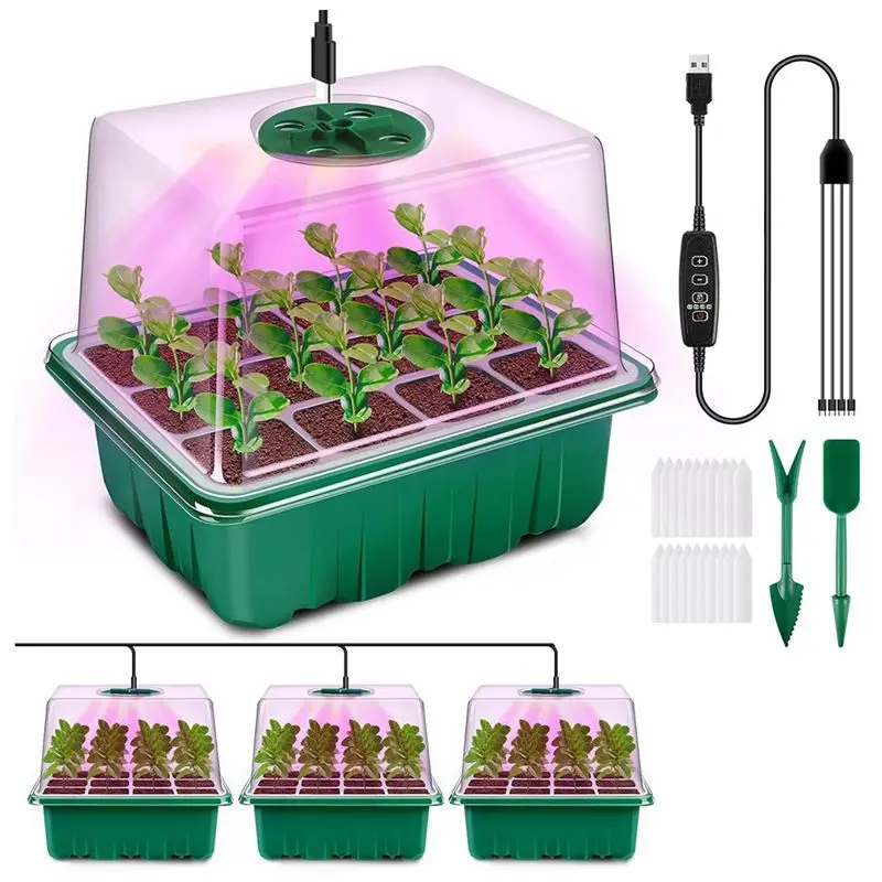 

ABLQ Seed Starting Trays With Grow Light, 4 Pack - Includes Timing Controller And Adjustable Brightness