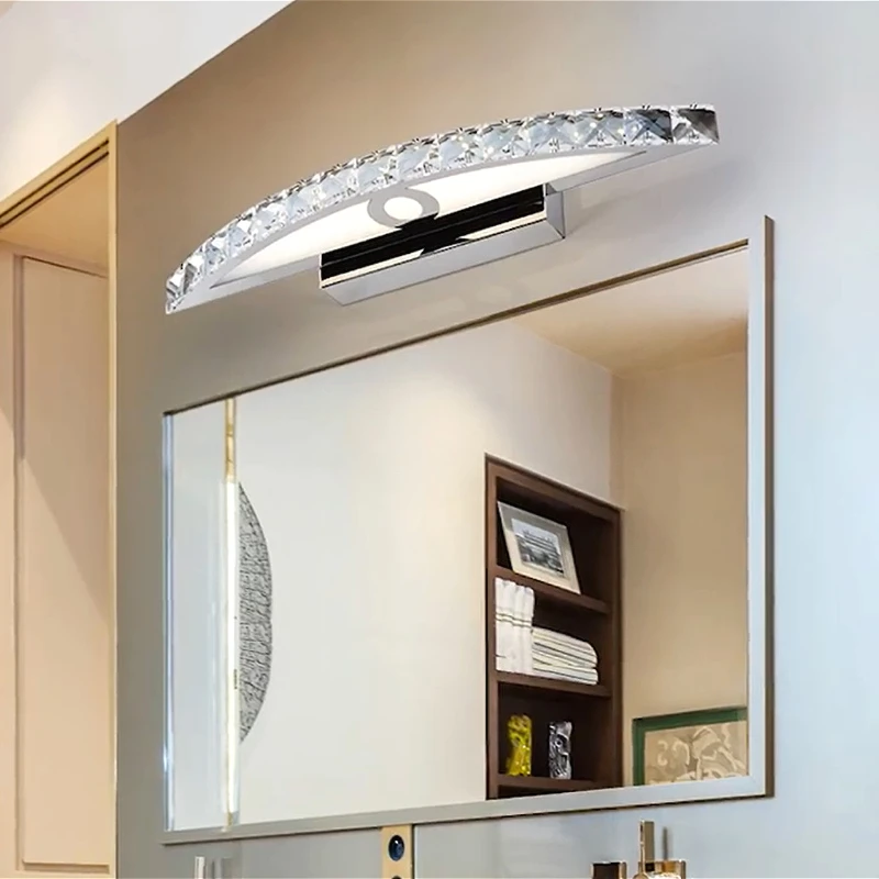 

Светодиодные зеркальные светильники для ванной комнаты с водонепроницаемостью IP44, современный роскошный алмазный светильник для туалетного столика, заполняющий светильник для шкафа из нержавеющей стали