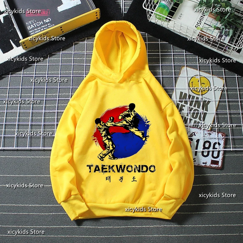 

New Hot Sale Boys Hoodie Taekwondo Fighter Korean Martial Art Kick And Punch Graphic Print Kids Spring Autumn Winter Sweatshirt