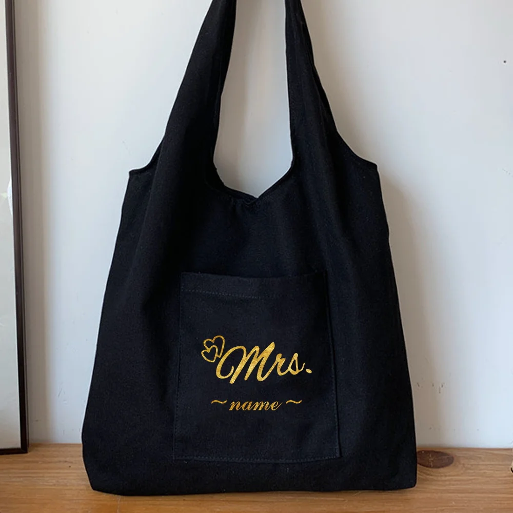 맞춤형 이름 여성용 블랙 쇼핑백 식료품 가방 대용량 핸드백 맞춤형 제품