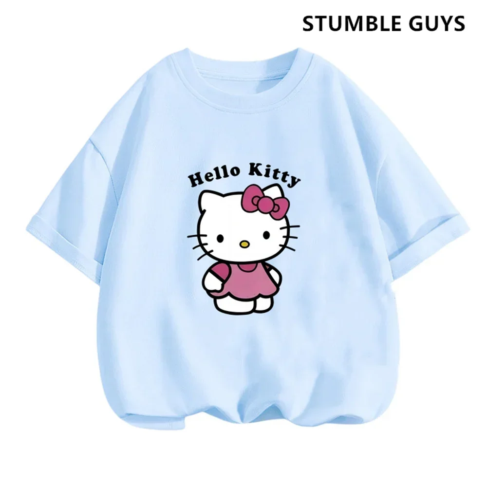 Anime Hello Kitty Tshirt Kids T-shirts Sets Fashion Women Short Sleeve Baby Boy Clothes Casual Summer Casual Wednesday Tops