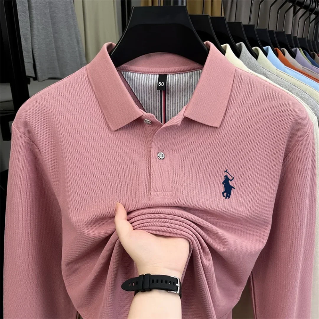 100 % reine Baumwolle, hochwertige Marke, Herren-Polohemd mit langen Ärmeln, Herbst-/Winterkollektion, modisches, luxuriöses Golfoberteil mit Stickerei, lässiges T-Shirt. – Detail 9