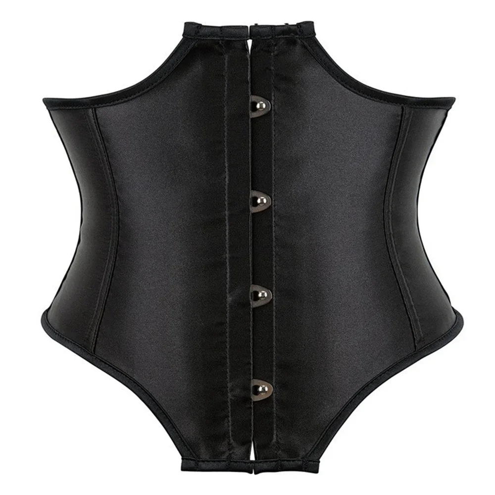 

Women Black Satin Simple Underbust Corset Gothic Waist Trainer Body Shaper Fishbone Short Bustiers Waist Clip