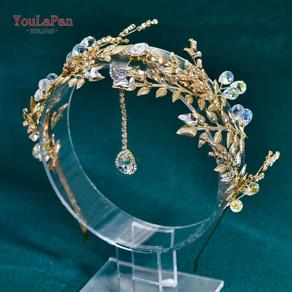 

YouLaPan Bridal Alloy Leaf Crystal Hair Hoop Wedding Bride Hair Accessories Party Jewelry Women Elegant Headwear Dancing HP944