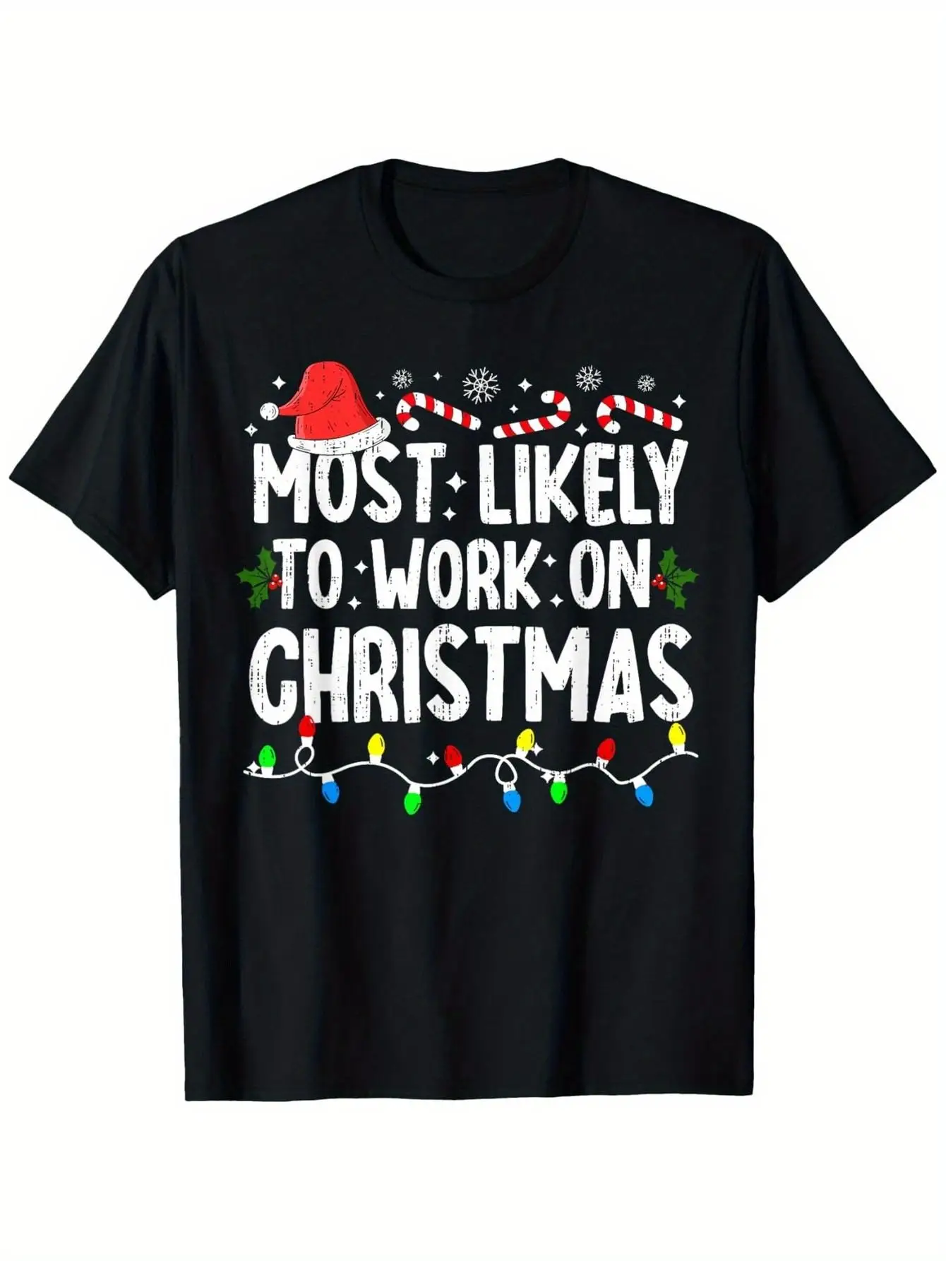 

Most Likely to Work Christmas-Themed Family Matching Men's and Women's T-Shirts, New Style Unisex Short-Sleeve T-Shirts, Casual and Comfortable, 100% Cotton, S-Xxxl