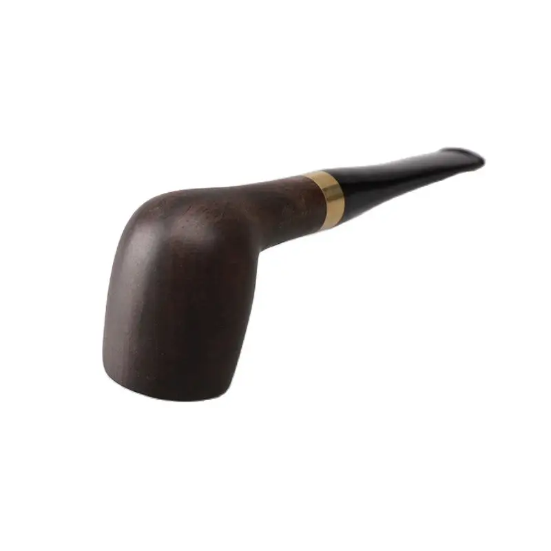 RU-New Handmade Ebony Wood Black Smoking Pipes Tobacco Pipe 9mm Filter Wooden Pipe Gift for Grandfather Father ac0015