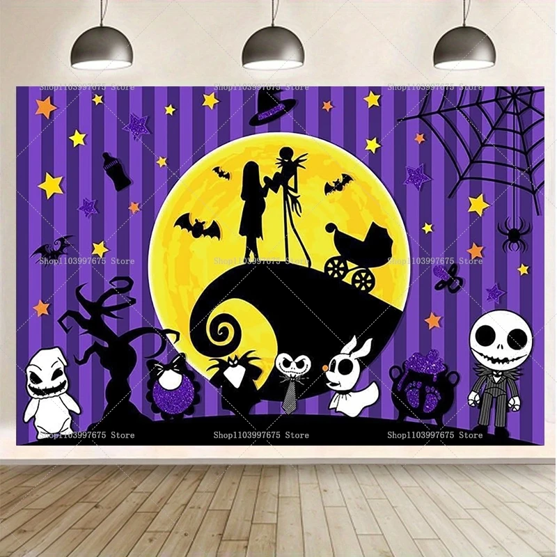 Fondo de pesadilla antes de Navidad, Jack Skellington y Sally, decoración para fiesta de Halloween, fondo de fotografía, pancarta para Baby Shower