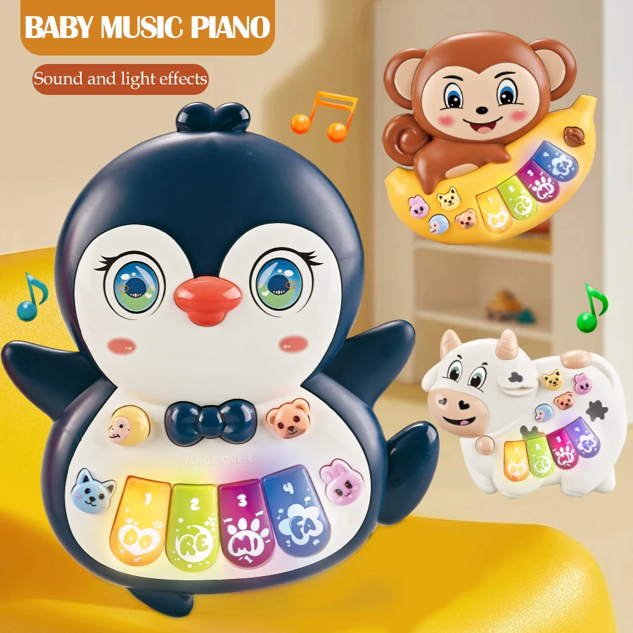 Cartoon Electric Music Toys for Kid, Lighting Musical Piano Model Lion Rabbit Elephant Early Education Gifts