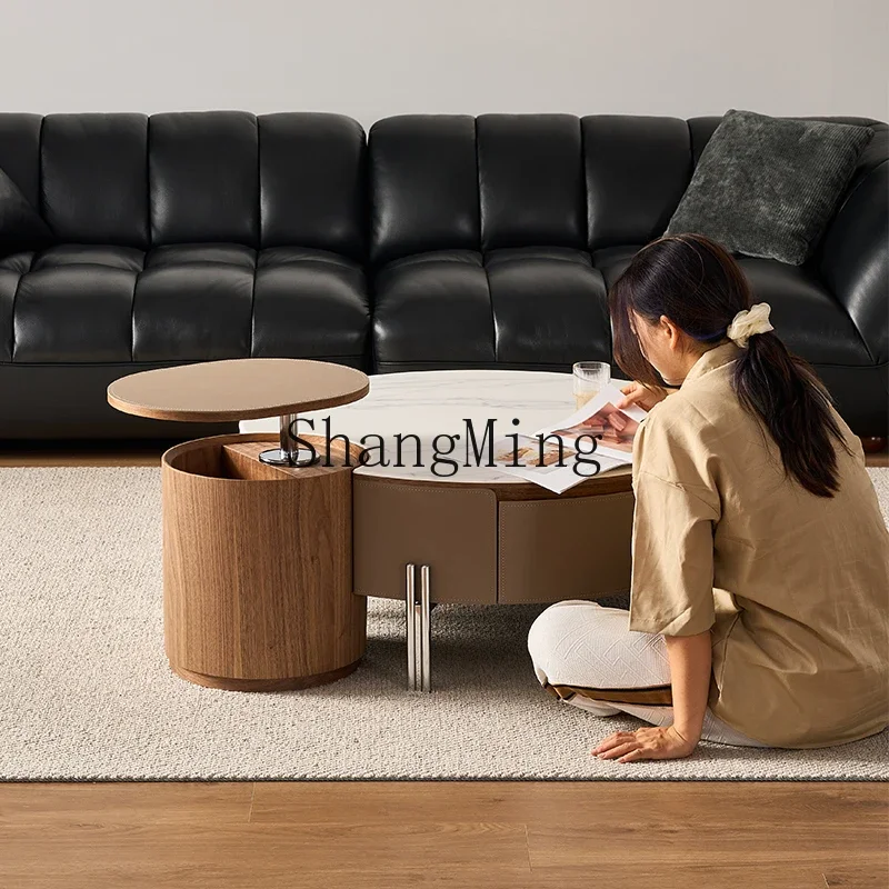 ZZJ modern log style practical coffee table small apartment living room home fashion high sense round splicing coffee table