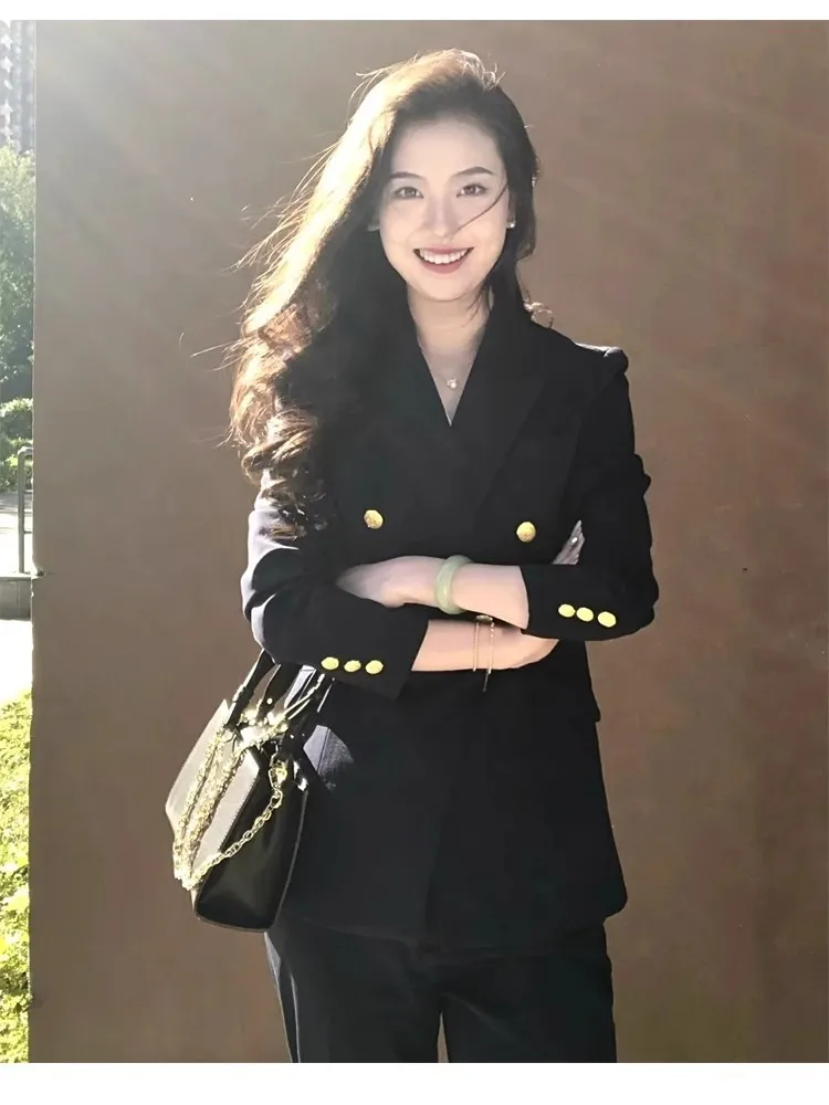 

Длинные блейзеры, женский элегантный кардиган, блейзер с лоскутными лацканами, офисная женская двубортная осенняя верхняя одежда, шикарная полосатая одежда