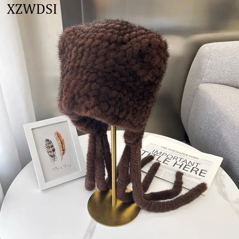 chapeau-en-fourrure-de-vison-veritable-tisse-en-maille-casquette-de-protection-des-oreilles-chapeaux-d'hiver-pour-femmes-bonnets-russes-bonnets-d'automne