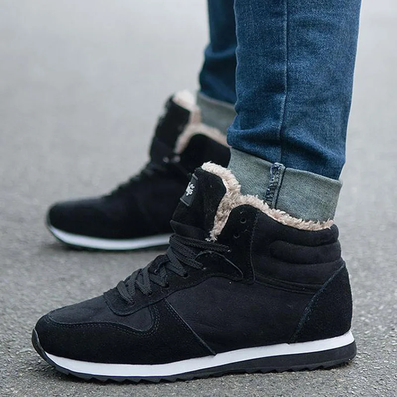 Men\'s Boots Snow Casual Shoes For Men Hiking Lace-Up Warm Fur Ankle Boots Winter Boots Man Platform Footwear Working Shoes Male