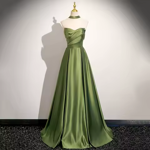 Customized Fancy Green Evening Dresses Satin Long Prom Dresses Sweetheart Lacce-up back Party Dress Real Pictures