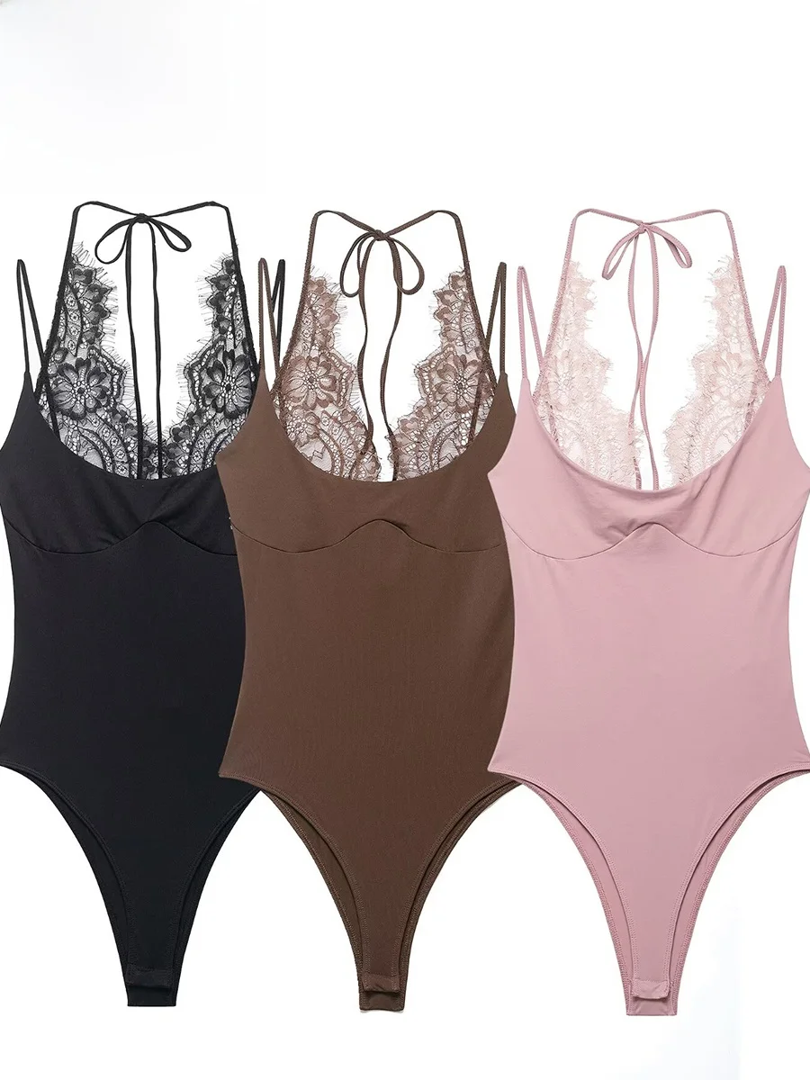 

ZARK Весенний новый модный комбинезон с кружевной отделкой и вырезом на шее, женский уличный комбинезон из тонкого полиэстера с короткими штанинами