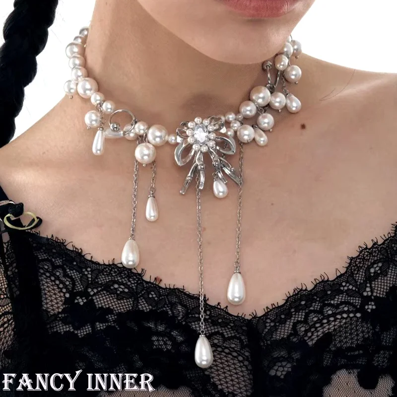 

Новинка 2025, жемчужное ожерелье, бант из бисера, стразы, модные аксессуары на шею, комплект колье для женщин и мужчин, ювелирные изделия