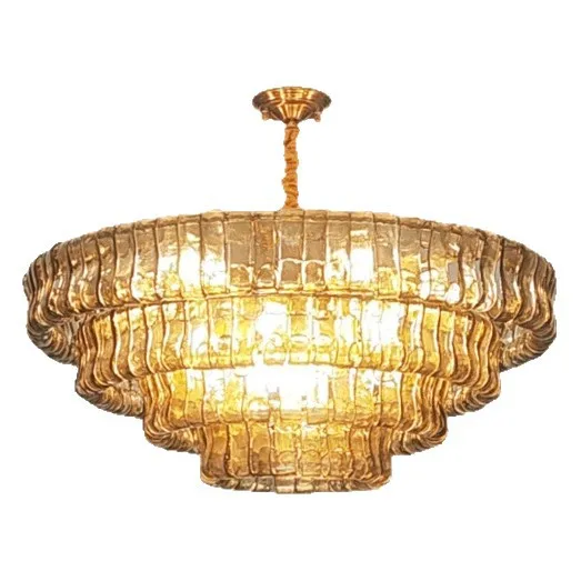 

French light luxury, retro glass villa living room lighting, bedroom restaurant hotel decoration, round chandelier