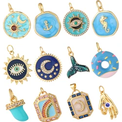 Blue Evil Eye Charms for Jewelry Making Cute Star Moon Gold Color Dolphin Diy Woman Earrings Necklace Bracelet Pendant Dijes