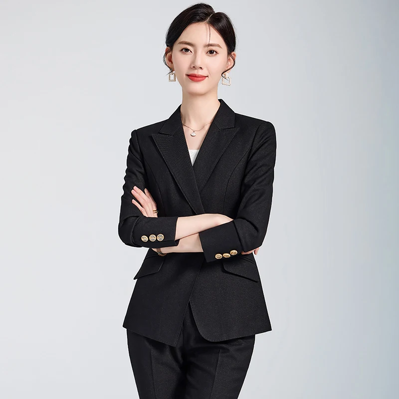 

High Quality Fabric Women Pantsuits Formal Elegant Styles Professional Office Work Wear Blazers Career Interview Trousers Set