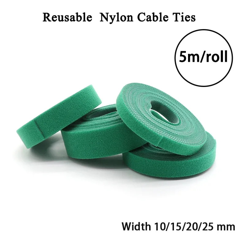 5m/roll Cable Ties Reusable Loop Bundle Self Adhesive Green Nylon Strap Organizer Clip Wire Holder Management Fastening Tape