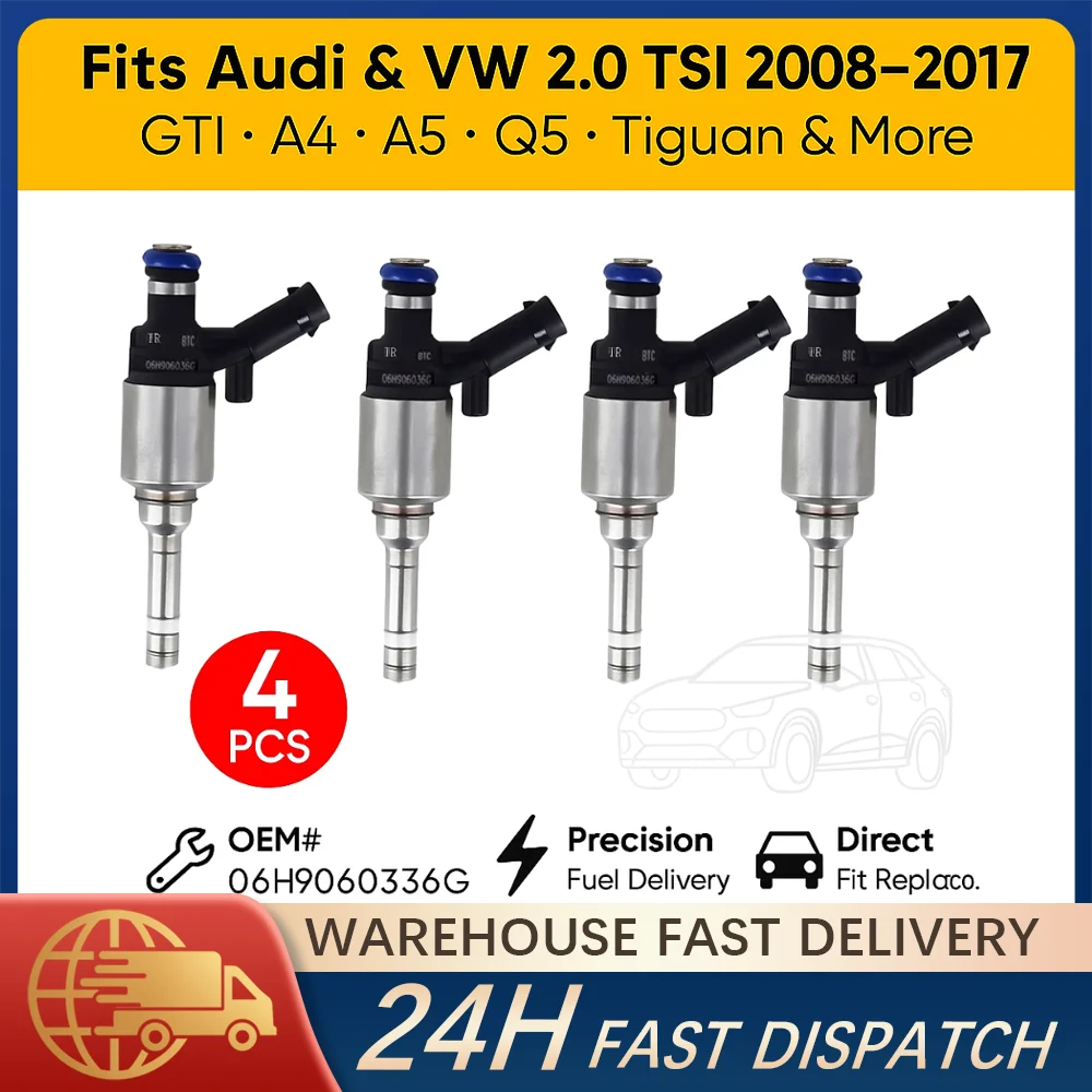 

4 шт. топливные форсунки для Audi A3 A4 A5 Q5 TT VW GTI Tiguan Jetta Passat 2,0 TSI 06H906036G Замена форсунки с высоким расходом