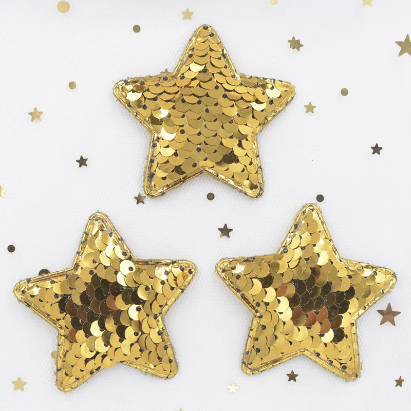 16Pcs 58mm Glitter Sequins Padded Appliques Star Patches for Baby Girl\'s Hoop, Clips, Band, Headdress, Hairdress, Ornament