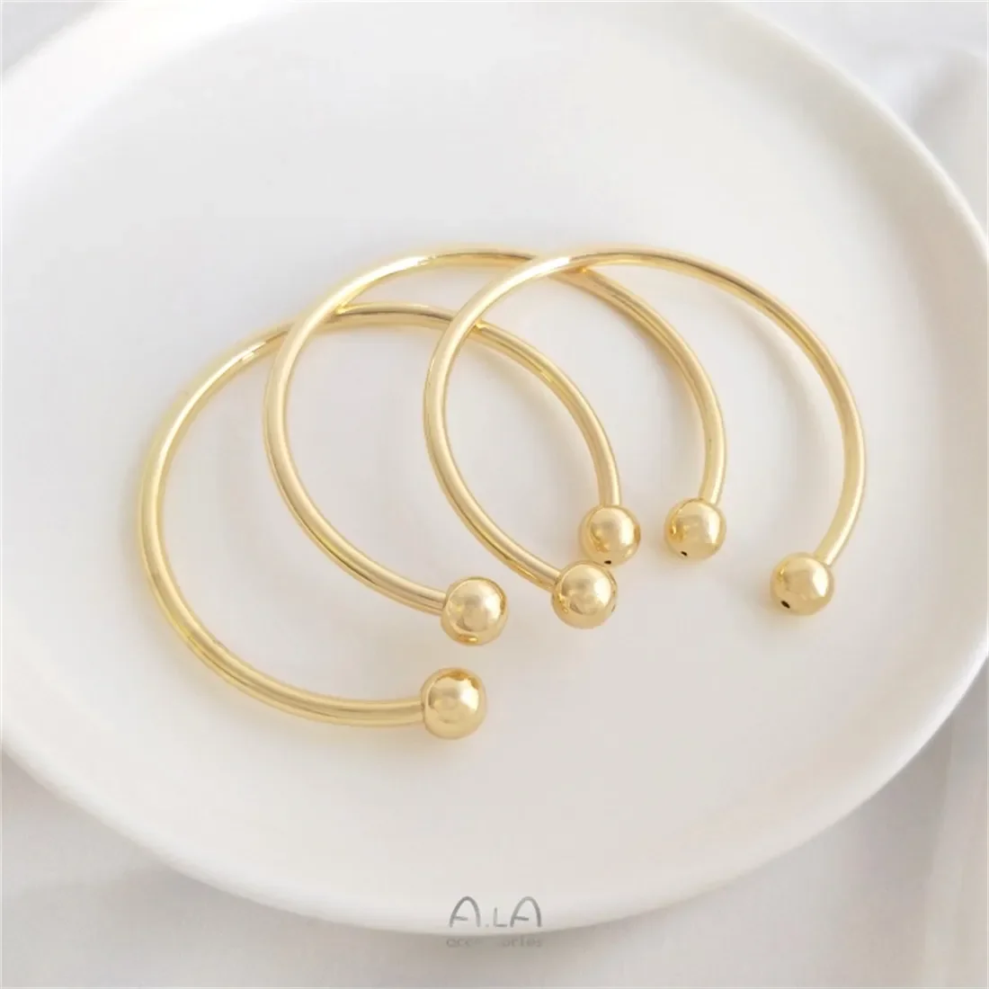 14K Gold Wrapped Solid Bracelet with Round Beads, Gold Bead Detachable String Accessories, Pendant, Transfer Beads, DIY Jewelry