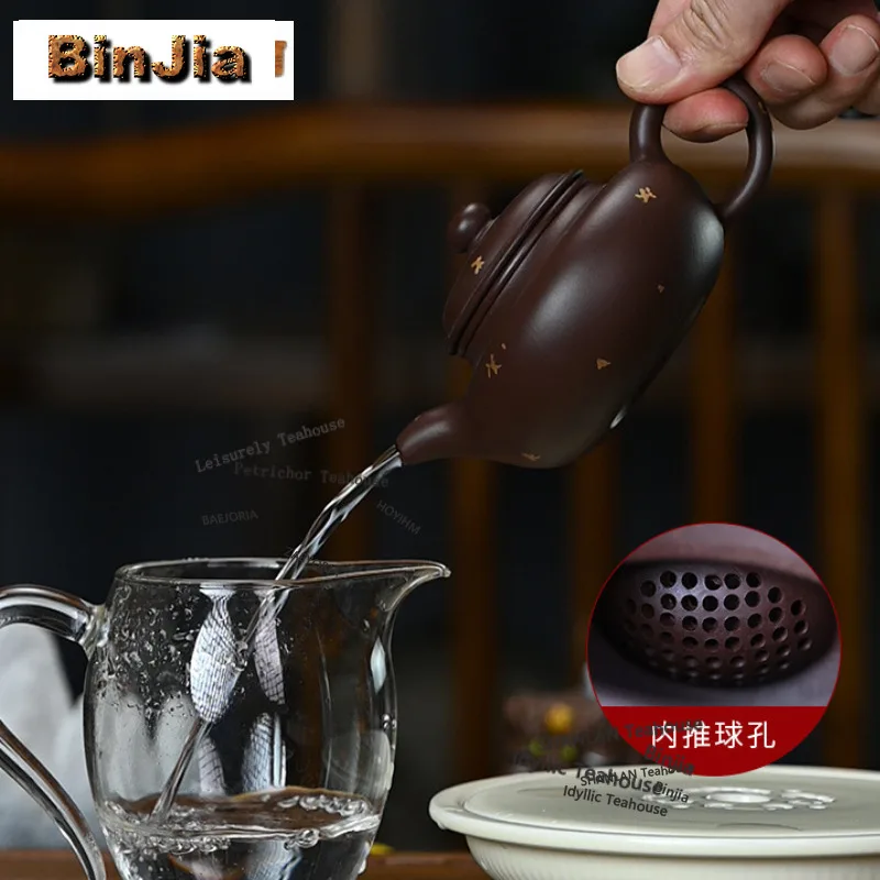 BAEJORIA 180ml Creative Yixing Purple Clay Teapot Handmade Sprinkle Gold Pot Raw Ore Purple Zhu Mud Tea Maker Kettle Zisha Tea