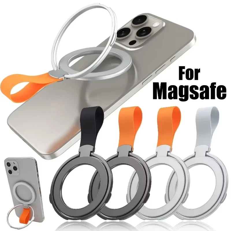 Universal Double Sided Magnetic Holder For Magsafe Mobile Phone Stand In Car Grip Finger Ring Bracket with Hand Strap For iPhone