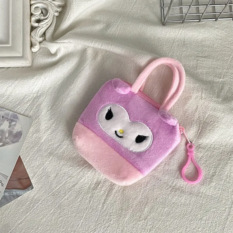 Kawaii Kuromi Hello Kitty My Melody Cinnamoroll PomPomPurin Sanrio lindo bolso de felpa niños bolsos de mano colgante regalo para niñas