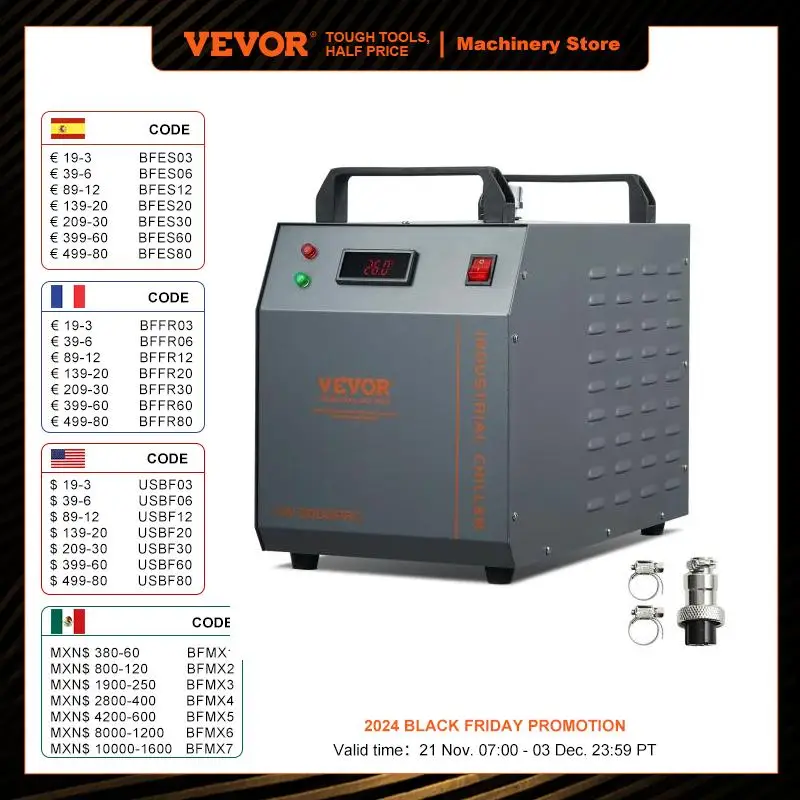 VEVOR Industrial Water Chiller CW-3000(PRO) 150W Air-Cooled Water Cooler 18 L/min Max Flow Rate for Laser Engraving Machine