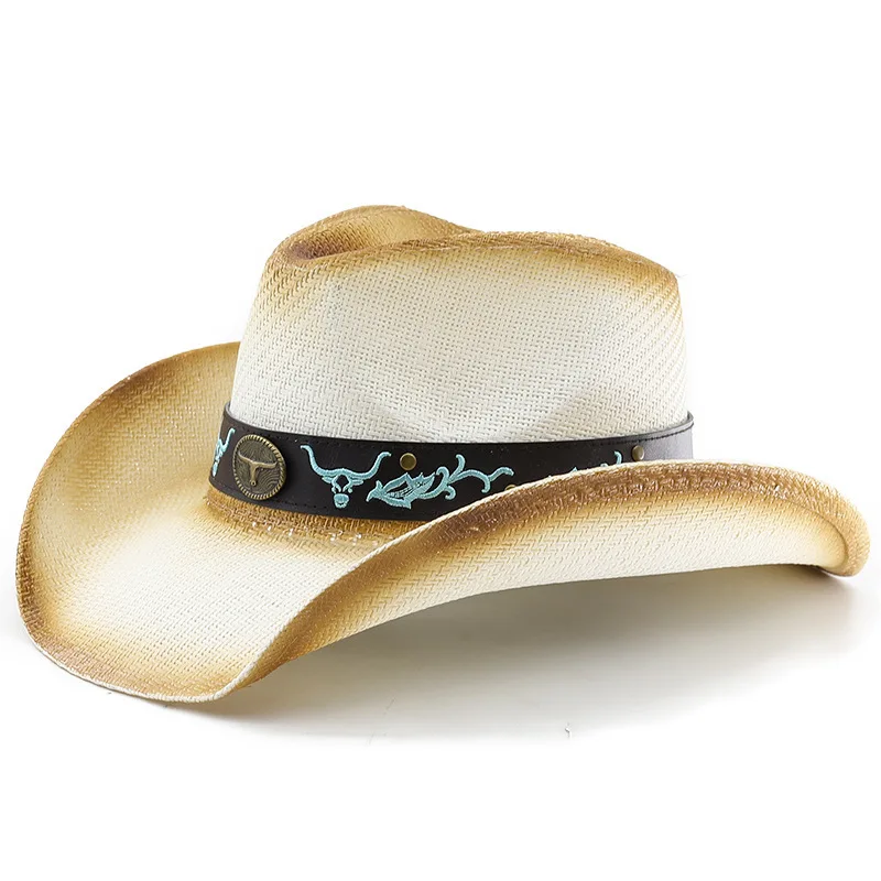 Hot Selling Fashion Leisure Western Large Eave Upturned Denim Outdoor Sun Protection And Shading Straw Hat