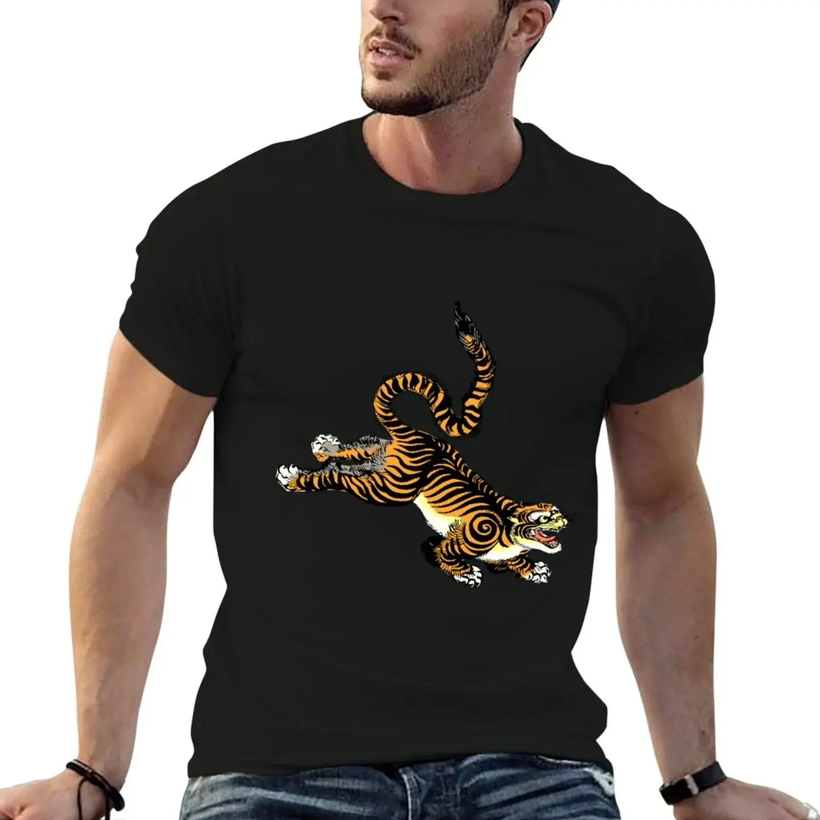 

Leaping and Jumping Japanese Tiger T-Shirt graphic t shirts custom t shirt T-shirts for men cotton