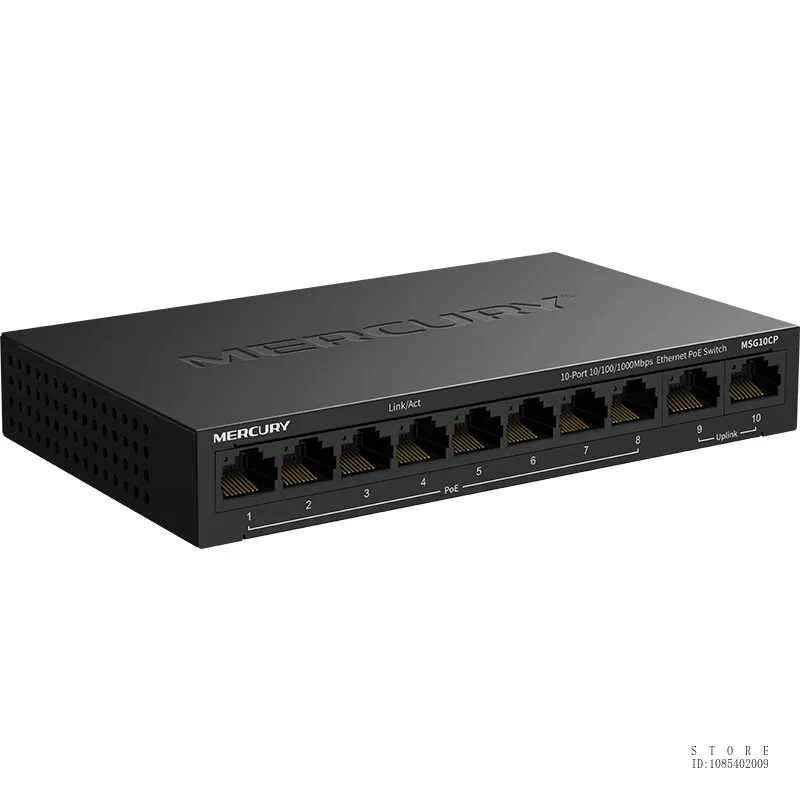 MERCURY 10-port Gigabit PoE Switch 8 Ports PoE@85W+2Gigabit Uplink Ports, Plug and Play Monitoring Network Line Splitter MSG10CP