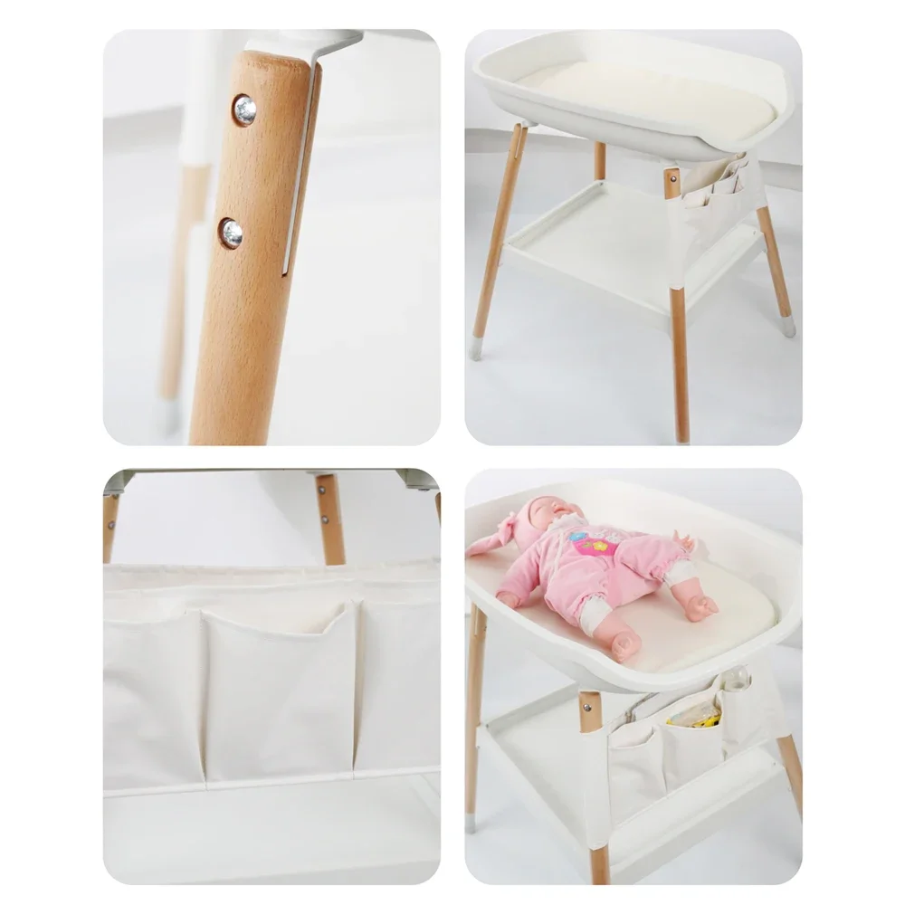 Diaper Nappy Baby Changing Table with Pure Cotton Pad Wood Baby Nursery Dresser with Pockets Newborn Massage Tables Care Station