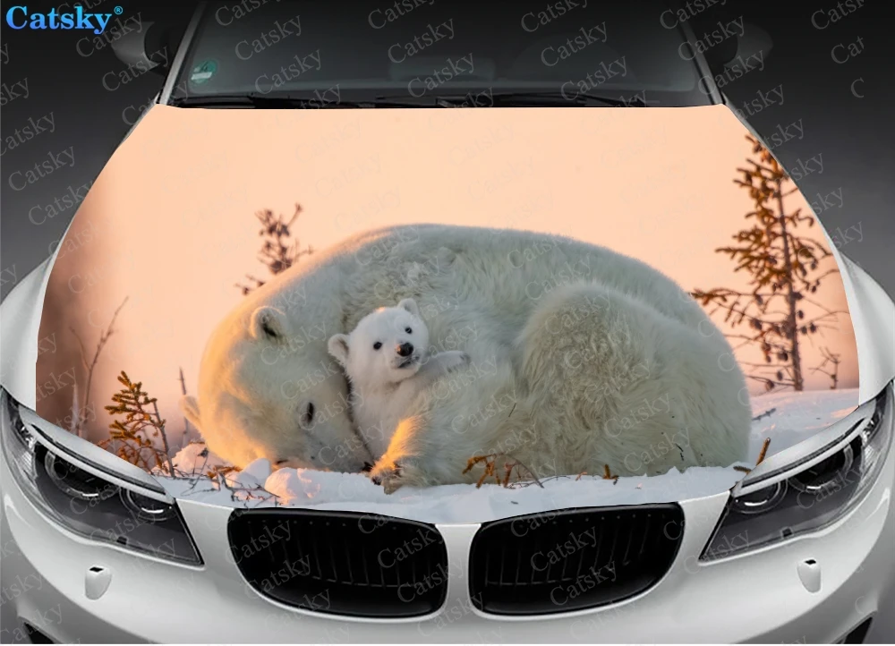 polar bear animal Car Hood Vinyl Stickers Wrap Vinyl Film Engine Cover Decals Sticker on Car Auto Accessories